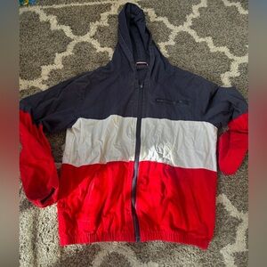 Brandy Melville vintage jacket red white and blue block stripe navy interior